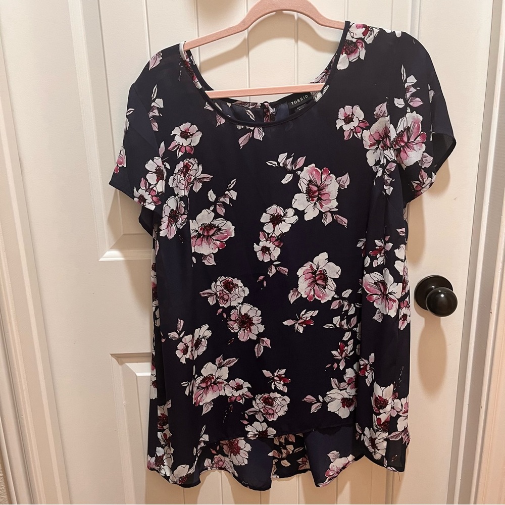 Torrid Plus Size Sheer Navy Floral Blouse - 1X